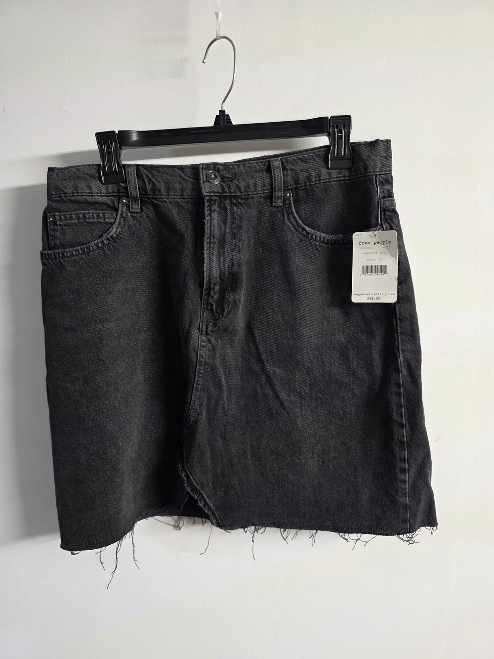 Free People Black Denim Mini Skirt Raw Hem Size 30 NWT